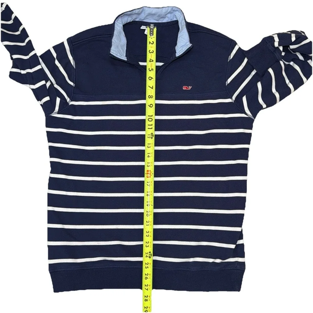 Vineyard Vines Target Mens Cotton Blue Striped Pullover 1/4 Zip Sweater Med
